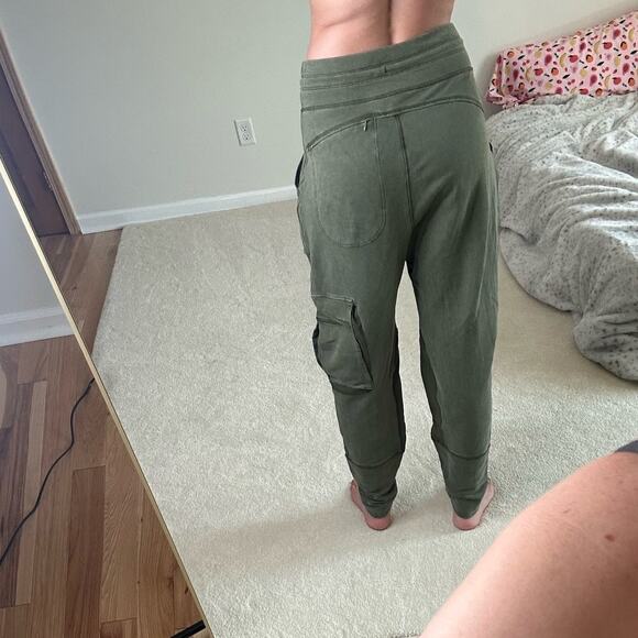 Free People: Olive Green Oversized Baggy Cargo Joggers - Picture 4 of 14